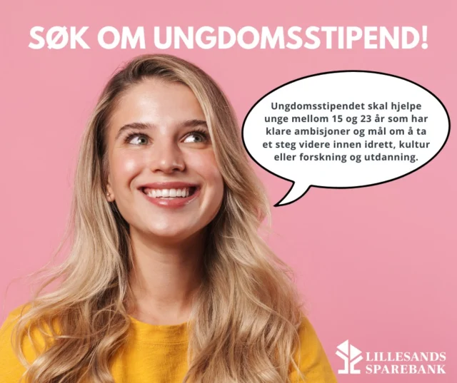 Er du ung og kreativ? God i idrett? Eller kanskje er du en forskerspire? Vi støtter aktivitet og heier på engasjement, og vil bidra til at du når dine drømmer⭐️

Nå kan du søke ungdomsstipend hos oss!
Frist for å søke er 6. juni. Lenke i bio.